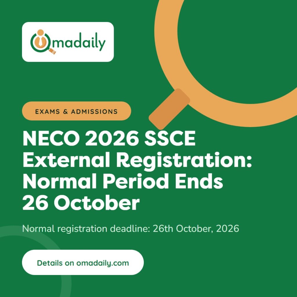 NECO 2026 SSCE External Registration: Normal Period Ends 26 October